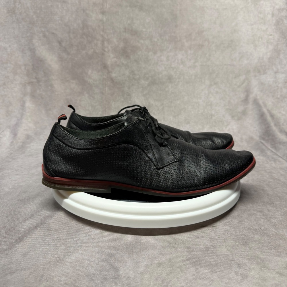 Clarks Tor 1825 Derby Shoes Mens 12 Black Textured Leather Red Trim 261077077